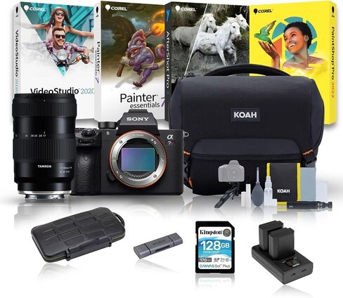 Sony Alpha a7R III A Full-frame Interchangeable Mirrorless Digital Camera Body (Black) - High-Performance 4K Video with 17-50mm F/4 Di III, Editing Software, 128GB SD Card, and Accessories (7 Items) in Saudi Arabia