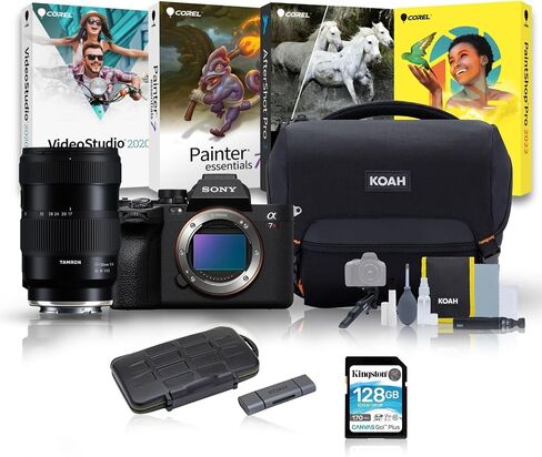 كاميرا Sony Alpha 7 Mark V كاملة الإطار بدون مرآة - عدسة قابلة للتبديل، وقدرات فيديو 4K، وحزمة تقنية التركيز التلقائي المتقدمة مع برامج التحرير، وعدسة 117-50 مم، والملحقات (6 عناصر) in Saudi Arabia