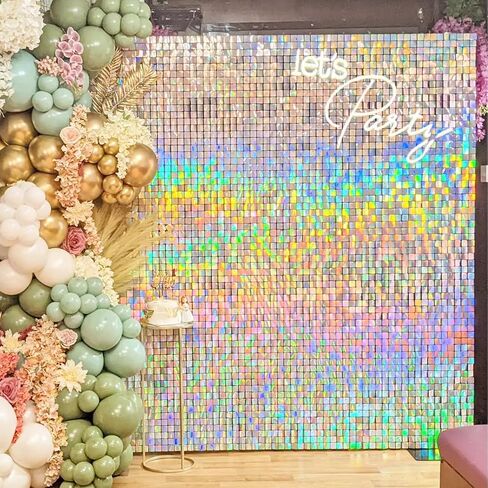 YSF 24Pcs Rainbow Silver Shimmer Wall Panels Backdrop Decoration, 12 * 12 inch Sequin Square Shimmer Decor for Balloon Garland Arch Kit Valentine's Day Birthday Party Supplies in Saudi Arabia