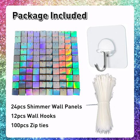 YSF 24Pcs Rainbow Silver Shimmer Wall Panels Backdrop Decoration, 12 * 12 inch Sequin Square Shimmer Decor for Balloon Garland Arch Kit Valentine's Day Birthday Party Supplies in Saudi Arabia