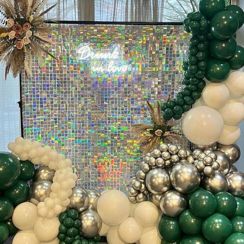 YSF 24Pcs Rainbow Silver Shimmer Wall Panels Backdrop Decoration, 12 * 12 inch Sequin Square Shimmer Decor for Balloon Garland Arch Kit Valentine's Day Birthday Party Supplies in Saudi Arabia