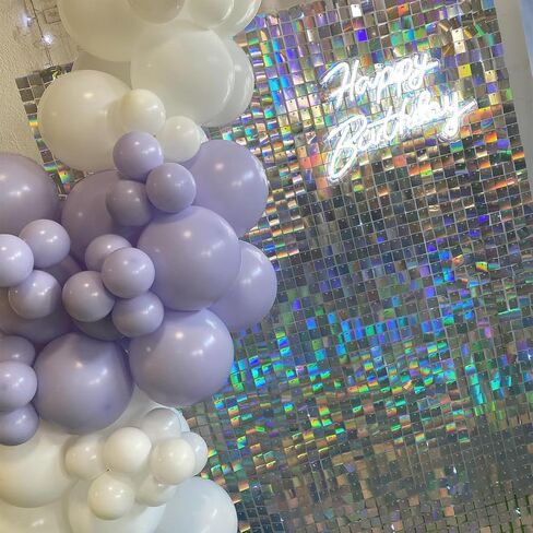 YSF 24Pcs Rainbow Silver Shimmer Wall Panels Backdrop Decoration, 12 * 12 inch Sequin Square Shimmer Decor for Balloon Garland Arch Kit Valentine's Day Birthday Party Supplies in Saudi Arabia