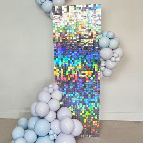 YSF 24Pcs Rainbow Silver Shimmer Wall Panels Backdrop Decoration, 12 * 12 inch Sequin Square Shimmer Decor for Balloon Garland Arch Kit Valentine's Day Birthday Party Supplies in Saudi Arabia