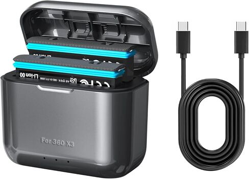 Upgraded Waterproof 2 Packs 360 X3 Batteries with 7000mAh Charging Compartment Battery Charger Box Fast Charge Hub Dual Battery Accessories Charging Station（Gray） in Saudi Arabia