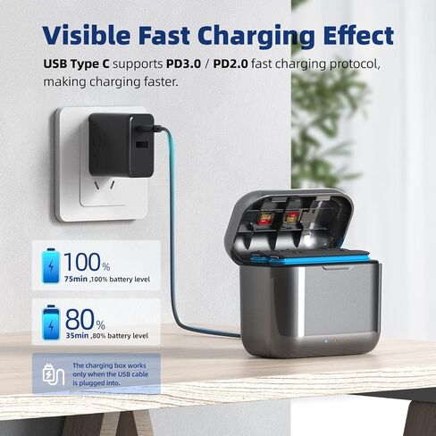 Upgraded Waterproof 2 Packs 360 X3 Batteries with 7000mAh Charging Compartment Battery Charger Box Fast Charge Hub Dual Battery Accessories Charging Station（Gray） in Saudi Arabia