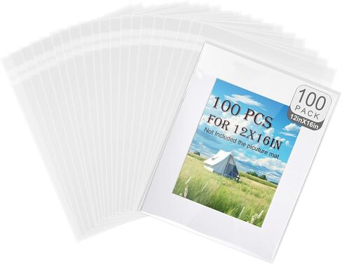 Phiocxem 100 Pack Acid-Free Crystal Clear Sleeves Storage Bags for 12x12 Art Prints/Framing Mat Mattes/Photos/Pictures,OPP Sleeves Storage Bags(Bag Size: 12 2/5"/31.5cmX 12 3/5"/32cm) in Saudi Arabia