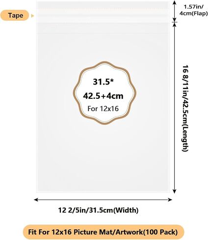 Phiocxem 100 Pack Acid-Free Crystal Clear Sleeves Storage Bags for 12x12 Art Prints/Framing Mat Mattes/Photos/Pictures,OPP Sleeves Storage Bags(Bag Size: 12 2/5"/31.5cmX 12 3/5"/32cm) in Saudi Arabia
