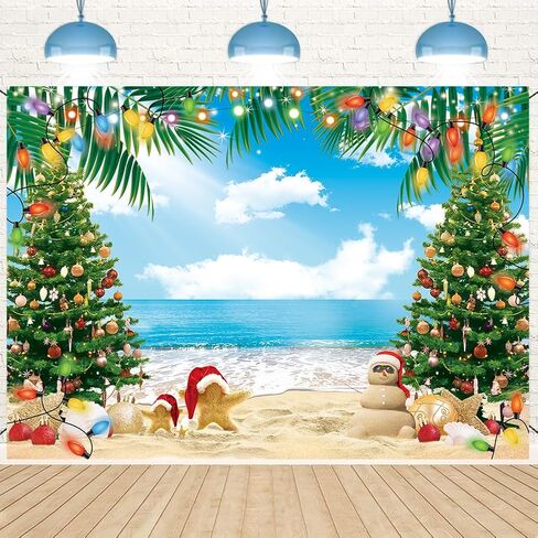 July Christmas Backdrop 7x5FT Summer Beach Christmas Tree Decoration Photography Background Tropical Hawaiian Party Supplies Photo Props in Saudi Arabia