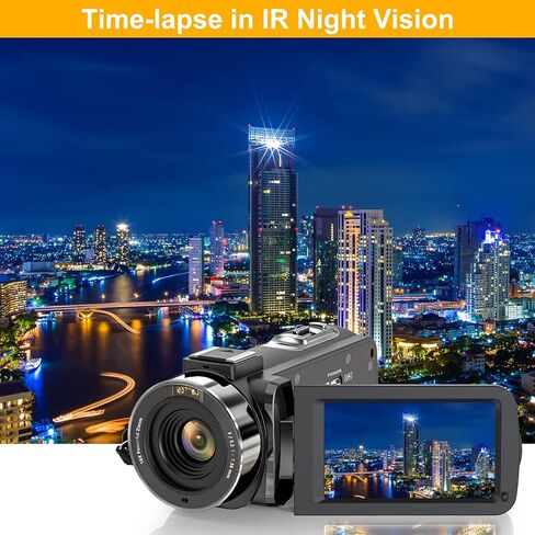 كاميرا فيديو UHD 2.7K 30FPS 36MP IR Night Version Vlogging Camera Recorder 3.0 بوصة تعمل باللمس 16X كاميرا تكبير رقمية مع ميكروفون، مثبت يدوي، غطاء عدسة، جهاز تحكم عن بعد، بطاريتان in Kuwait