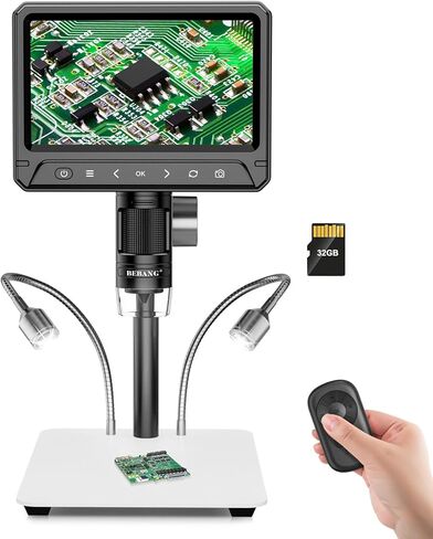 BEBANG 7 "مجهر العملات الرقمية 1200x للبالغين، مجهر لحام إلكتروني 12 ميجابكسل مع شاشة لإصلاح إلكترونيات لحام العملات المعدنية in Kuwait