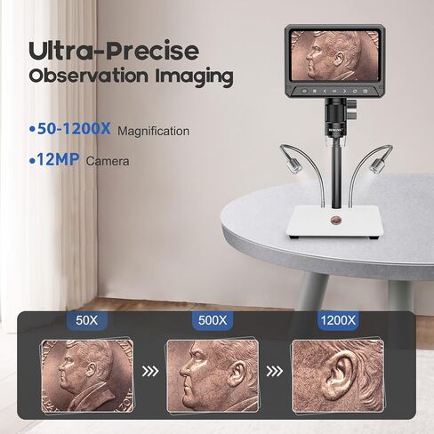 BEBANG 7 "مجهر العملات الرقمية 1200x للبالغين، مجهر لحام إلكتروني 12 ميجابكسل مع شاشة لإصلاح إلكترونيات لحام العملات المعدنية in Kuwait