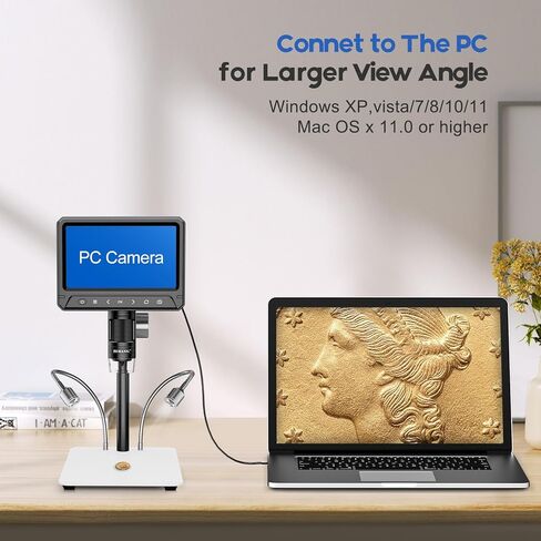 BEBANG 7 "مجهر العملات الرقمية 1200x للبالغين، مجهر لحام إلكتروني 12 ميجابكسل مع شاشة لإصلاح إلكترونيات لحام العملات المعدنية in Kuwait