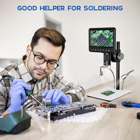 BEBANG 7 "مجهر العملات الرقمية 1200x للبالغين، مجهر لحام إلكتروني 12 ميجابكسل مع شاشة لإصلاح إلكترونيات لحام العملات المعدنية in Kuwait