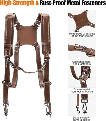 حزام كاميرا Cwatcun، حزام كاميرا للمصورين - أشرطة كتف جلدية مزدوجة للرقبة لكاميرا Canon، Nikon، Sony، Fuji DSLR SLR بدون مرآة - 2.0 S Coffee in Kuwait