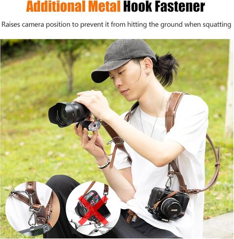حزام كاميرا Cwatcun، حزام كاميرا للمصورين - أشرطة كتف جلدية مزدوجة للرقبة لكاميرا Canon، Nikon، Sony، Fuji DSLR SLR بدون مرآة - 2.0 S Coffee in Kuwait