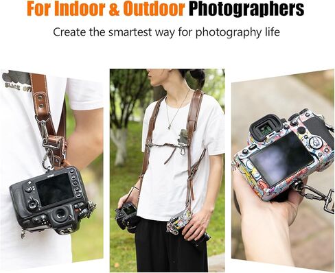 حزام كاميرا Cwatcun، حزام كاميرا للمصورين - أشرطة كتف جلدية مزدوجة للرقبة لكاميرا Canon، Nikon، Sony، Fuji DSLR SLR بدون مرآة - 2.0 S Coffee in Kuwait
