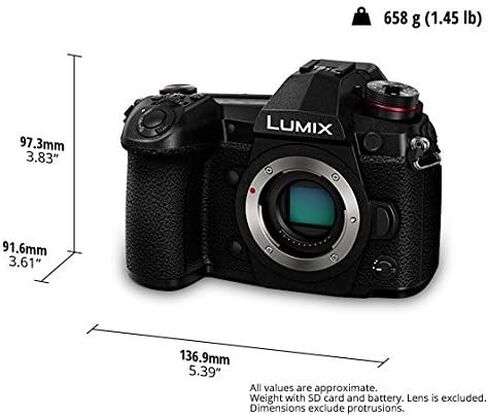 هيكل كاميرا PANASONIC LUMIX G9 بدون مرآة، 20.3 ميجابكسل بالإضافة إلى 80 ميجابكسل وضع عالي الدقة، 5 محاور مزدوجة I.S2، DC-G9KBODY (أسود أمريكي) (متجدد) in Saudi Arabia