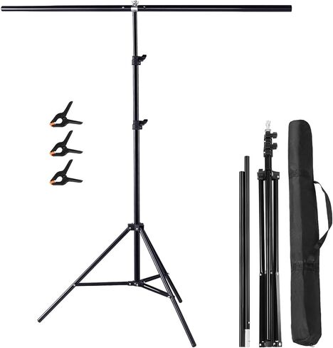 حامل خلفية محمول على شكل حرف T، 5 × 6.56 قدم / 150 × 200 سم قابل للتعديل للصور من PVC مجموعة نظام حامل دعم الخلفية مع حقيبة حمل، 3 مشابك زنبركية للتصوير الفوتوغرافي وحفلات استوديو الفيديو وحفلات الزفاف in Kuwait