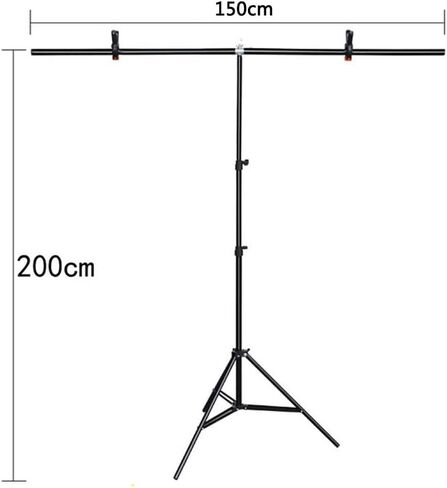 حامل خلفية محمول على شكل حرف T، 5 × 6.56 قدم / 150 × 200 سم قابل للتعديل للصور من PVC مجموعة نظام حامل دعم الخلفية مع حقيبة حمل، 3 مشابك زنبركية للتصوير الفوتوغرافي وحفلات استوديو الفيديو وحفلات الزفاف in Kuwait