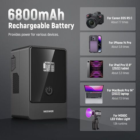 Neewer PS099E بطارية Mini V Mount 6800mAh 99Wh 14.5V مع بطارية الدمية NP-FZ100 65W PD Type C/USB A/D Tap/BP/Dual DC/OLED لشاشة كاميرا الفيديو المتوافقة مع SmallRig BMPCC 4K 6K in Saudi Arabia