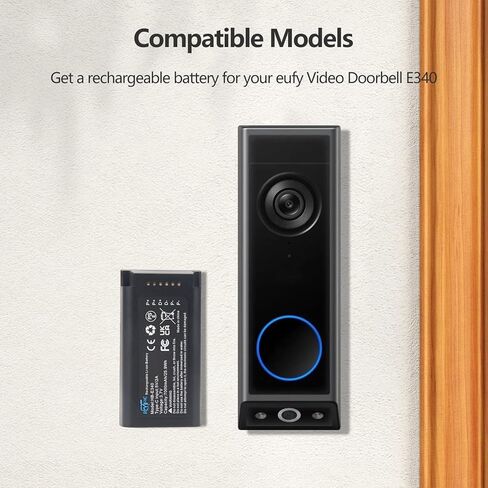 بطارية جرس باب فيديو E340 مطورة من REYTRIC متوافقة مع جرس باب فيديو Eufy Security E340، حزمة بطارية قابلة لإعادة الشحن بقدرة 7000 مللي أمبير في الساعة مع كابل USB-C in Kuwait
