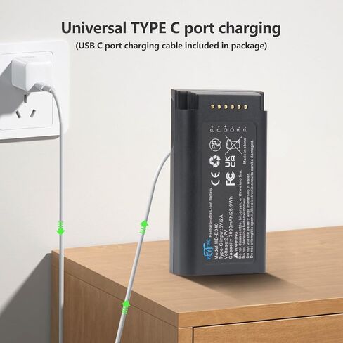 بطارية جرس باب فيديو E340 مطورة من REYTRIC متوافقة مع جرس باب فيديو Eufy Security E340، حزمة بطارية قابلة لإعادة الشحن بقدرة 7000 مللي أمبير في الساعة مع كابل USB-C in Kuwait