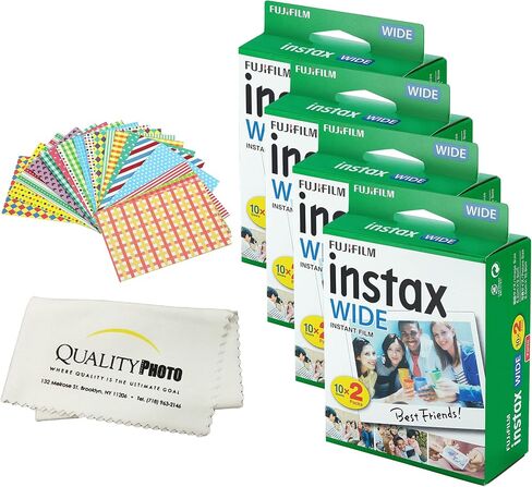 Fujifilm INSTAX Wide Instant Film 8 Pack - 80 SHEETS - (White) for Fujifilm Instax Wide Cameras + Frame Stickers and Microfiber Cloth Accessories in Saudi Arabia