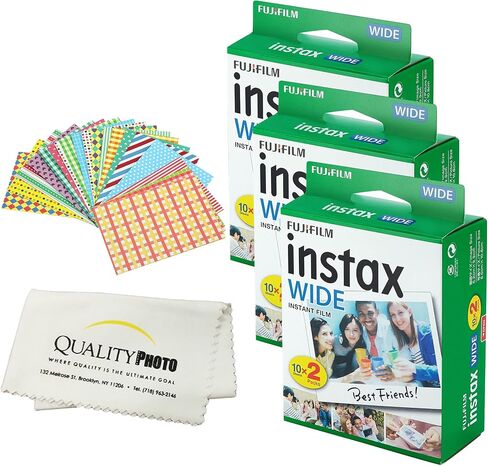 Fujifilm INSTAX Wide Instant Film 8 Pack - 80 SHEETS - (White) for Fujifilm Instax Wide Cameras + Frame Stickers and Microfiber Cloth Accessories in Saudi Arabia