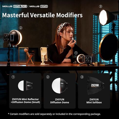 مصباح فيديو Zhiyun X60 RGB Pro LED، ثنائي اللون CCT 2700-6500K CRI≈95 TLCI≈98، التحكم في التطبيق في الإضاءة المستمرة للتصوير الفوتوغرافي، وإضاءة فيديو الاستوديو، ويوتيوب، ومدونة الفيديو، والبث المباشر، وما إلى ذلك (ZY Mount) in Saudi Arabia