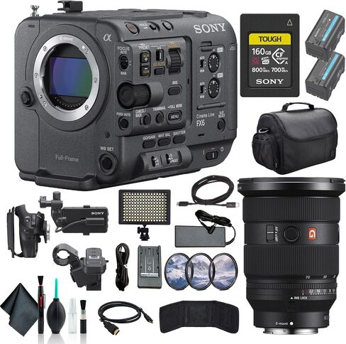 Sony FX6 Full-Frame Cinema Camera Body Only ILME-FX6V, FE 24-70mm Lens, 160GB Memory Card, BP-U35 Battery, Filter Kit, Bag, Memory Card Wallet, Cleaning Kit, HDMI Cable in Saudi Arabia
