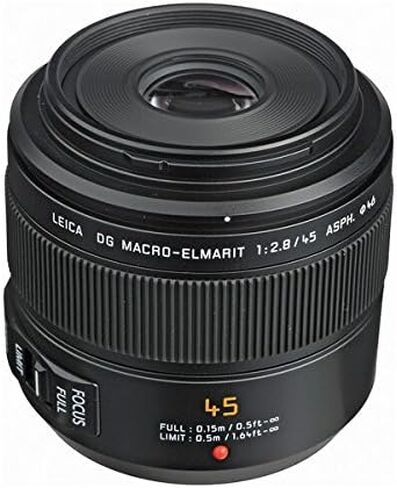 PANASONIC LUMIX G LEICA DG MACRO-ELMAR LENS, 45MM, F2.8 ASPH., PROFESSIONAL MIRRORLESS MICRO FOUR THIRDS, MEGA OPTICAL I.S., H-ES045 (USA BLACK) (Renewed) in Saudi Arabia