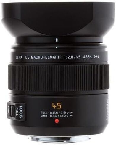 PANASONIC LUMIX G LEICA DG MACRO-ELMAR LENS, 45MM, F2.8 ASPH., PROFESSIONAL MIRRORLESS MICRO FOUR THIRDS, MEGA OPTICAL I.S., H-ES045 (USA BLACK) (Renewed) in Saudi Arabia