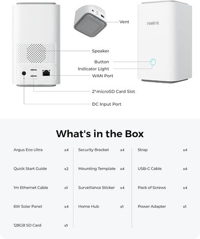 Reolink 4K Security Cameras Wireless Outdoor System, Encrypted Local Storage, Color Night Vision, 2.4/5GHz Wi-Fi, 128GB microSD Included, No Monthly Fee, Home Hub with 4X Eco Ultra+Solar Panel in Saudi Arabia