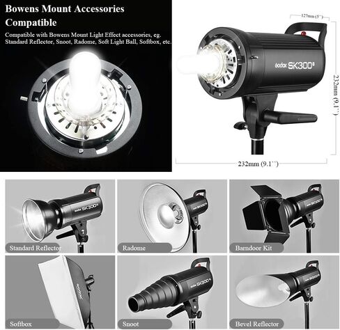 Godox SK300II 300Ws GN58 5600K ستوديو ضوء إحترافي بوينز جبل Monolight فلاش مع BD-04 باب الحظيرة مرشحات اللون عاكس مجموعة in Saudi Arabia