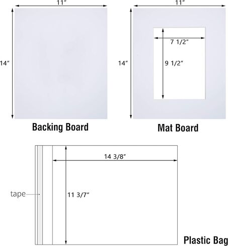 Acid Free 25 Pack 11x14 Pre-Cut Mat Board Show Kit for 8.5x11 | Photos, Prints or Artworks, 25 Core Bevel Cut Matts and 25 Backing Boards and 25 Crystal Plastic Bags, White in Saudi Arabia