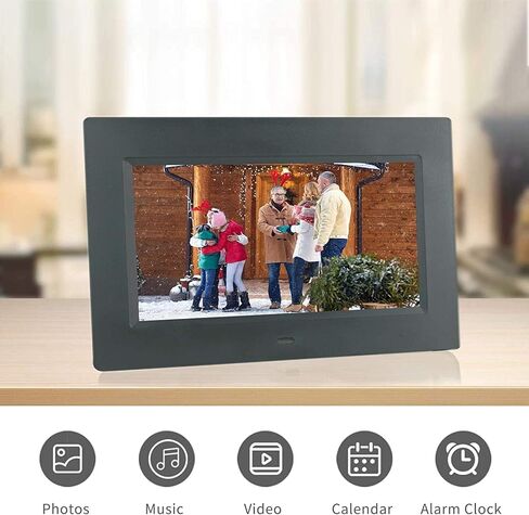 إطار صور رقمي بإطار صور إلكتروني مقاس 7 بوصات وشاشة IPS عريضة بدقة 1024 × 600 - وظيفة التقويم/الساعة، مشغل MP3/ صور/فيديو مع جهاز تحكم عن بعد، يدعم بطاقة SD وUSB in Kuwait
