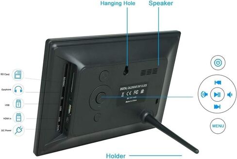 إطار صور رقمي بإطار صور إلكتروني مقاس 7 بوصات وشاشة IPS عريضة بدقة 1024 × 600 - وظيفة التقويم/الساعة، مشغل MP3/ صور/فيديو مع جهاز تحكم عن بعد، يدعم بطاقة SD وUSB in Kuwait