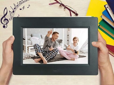 إطار صور رقمي بإطار صور إلكتروني مقاس 7 بوصات وشاشة IPS عريضة بدقة 1024 × 600 - وظيفة التقويم/الساعة، مشغل MP3/ صور/فيديو مع جهاز تحكم عن بعد، يدعم بطاقة SD وUSB in Kuwait