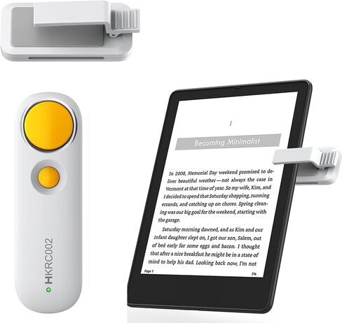 RF Remote Control Page Turner for Kindle iPad iPhone Android-Phone/Tablets Reading eBook Novels Comics, Camera Remote Shutter Selfie Controller, Built-in Flashlight, White+Yellow in Saudi Arabia