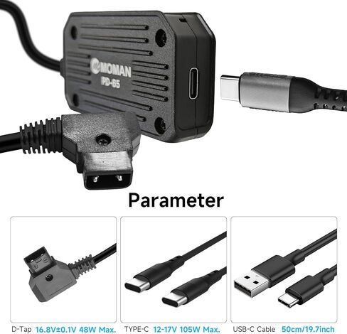 Moman PD100 D-Tap إلى USB-C 100W محول شحن سريع ومصدر طاقة، شحن وتفريغ ثنائي الاتجاه لبطارية V-Mount، كاميرا الهاتف الذكي والكمبيوتر المحمول والكمبيوتر اللوحي in Kuwait