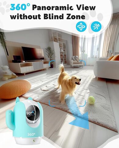 Pet Camera, 2K Indoor Security Camera, 360° Dog Camera with Phone App, Baby Monitor w/One-Touch Call, AI Motion Detection & Tracking, IR Night Vision, Cloud/SD Card Storage, 2.4GHz Wi-Fi, Blue in Saudi Arabia