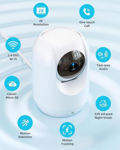 Pet Camera, 2K Indoor Security Camera, 360° Dog Camera with Phone App, Baby Monitor w/One-Touch Call, AI Motion Detection & Tracking, IR Night Vision, Cloud/SD Card Storage, 2.4GHz Wi-Fi, Blue in Saudi Arabia