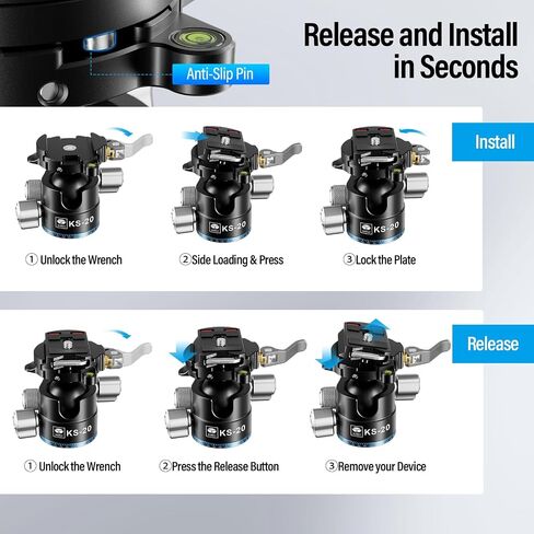 SIRUI 36mm Low Profile Ball Head KS-30, 360° Double Panoramic Aluminium Alloy Tripod Head for Camera, Camcorder, Professional Heavy Duty Ball Head for Tripod, Monopod, Camera Slider, Max Load 20KG in Saudi Arabia