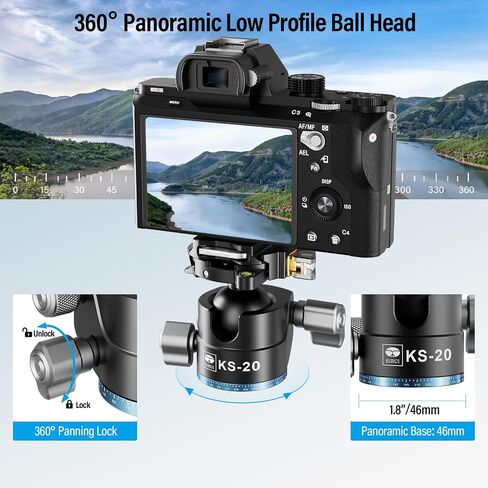 SIRUI 36mm Low Profile Ball Head KS-30, 360° Double Panoramic Aluminium Alloy Tripod Head for Camera, Camcorder, Professional Heavy Duty Ball Head for Tripod, Monopod, Camera Slider, Max Load 20KG in Saudi Arabia