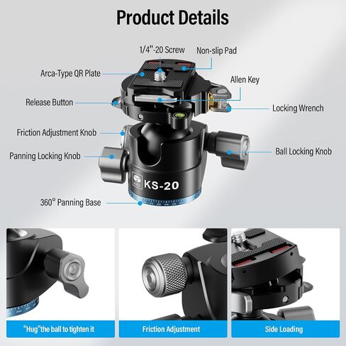 SIRUI 36mm Low Profile Ball Head KS-30, 360° Double Panoramic Aluminium Alloy Tripod Head for Camera, Camcorder, Professional Heavy Duty Ball Head for Tripod, Monopod, Camera Slider, Max Load 20KG in Saudi Arabia