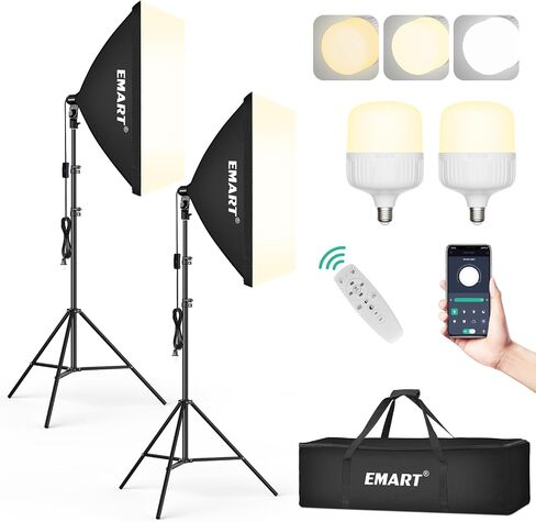 مجموعة إضاءة Softbox من EMART، مصابيح صندوقية ناعمة مقاس 20 بوصة × 28 بوصة مع مصابيح LED 2X 50W 3000K-6500K، مجموعة إضاءة تصوير احترافية لأضواء الاستوديو، وتسجيل الفيديو، والتصوير، والبودكاست، والبث المباشر in Saudi Arabia