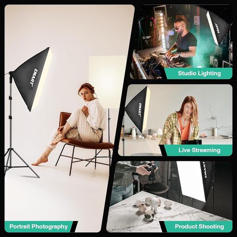 مجموعة إضاءة Softbox من EMART، مصابيح صندوقية ناعمة مقاس 20 بوصة × 28 بوصة مع مصابيح LED 2X 50W 3000K-6500K، مجموعة إضاءة تصوير احترافية لأضواء الاستوديو، وتسجيل الفيديو، والتصوير، والبودكاست، والبث المباشر in Saudi Arabia