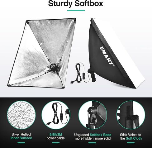 مجموعة إضاءة Softbox من EMART، مصابيح صندوقية ناعمة مقاس 20 بوصة × 28 بوصة مع مصابيح LED 2X 50W 3000K-6500K، مجموعة إضاءة تصوير احترافية لأضواء الاستوديو، وتسجيل الفيديو، والتصوير، والبودكاست، والبث المباشر in Saudi Arabia