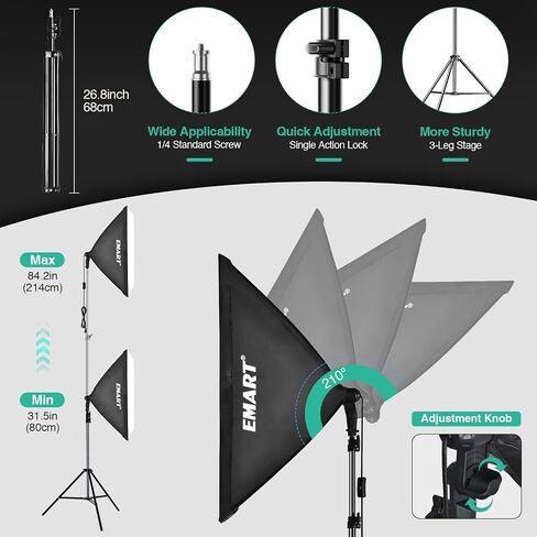 مجموعة إضاءة Softbox من EMART، مصابيح صندوقية ناعمة مقاس 20 بوصة × 28 بوصة مع مصابيح LED 2X 50W 3000K-6500K، مجموعة إضاءة تصوير احترافية لأضواء الاستوديو، وتسجيل الفيديو، والتصوير، والبودكاست، والبث المباشر in Saudi Arabia
