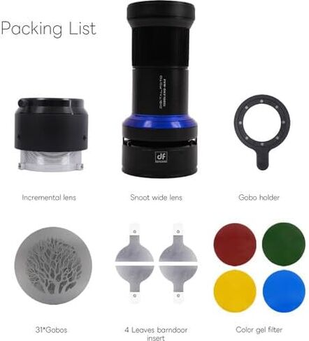 Bowens Mount Snoot Spotlight Gobo Projector- Compatible with Aputure Amaran 60D/XS/100X/D 200D/X, Godox SL60, includes 5 Color Filters and 31 Gobos. with 4 Leaves Barndoor Insert Studio Photography in Kuwait